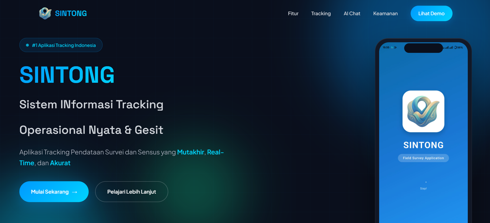 Template Landing Page Promosi untuk Aplikasi Mobile - Dark Blue Light Blue Variant