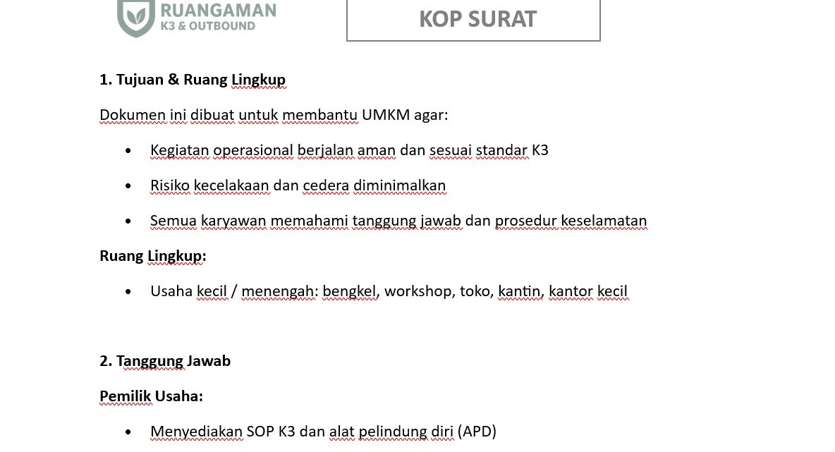 Template SOP K3 UMKM – Praktis & Siap Pakai